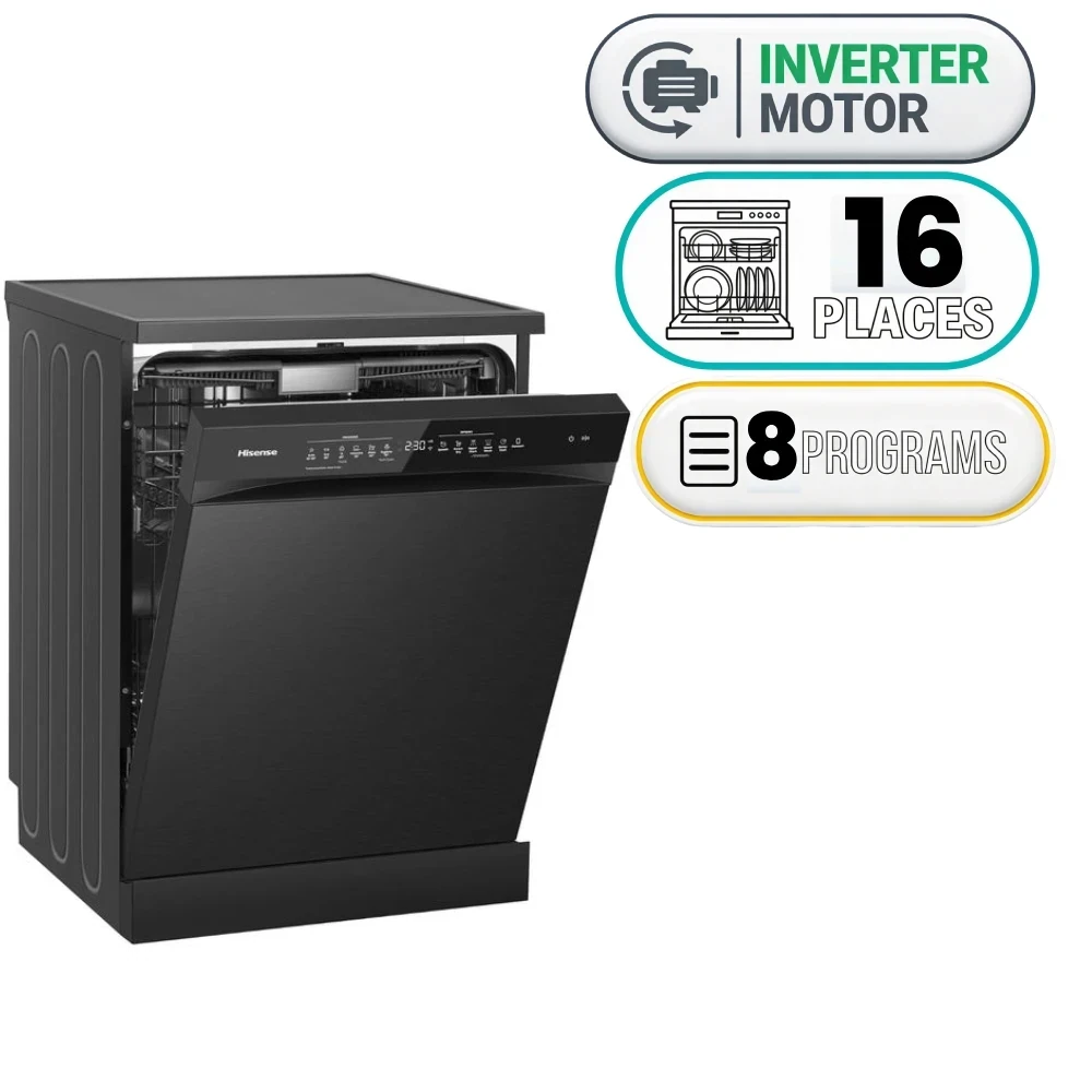 Hisense HS673C90BME built-in Dishwasher - 8 Programs - 16 Places - Inverter - Black