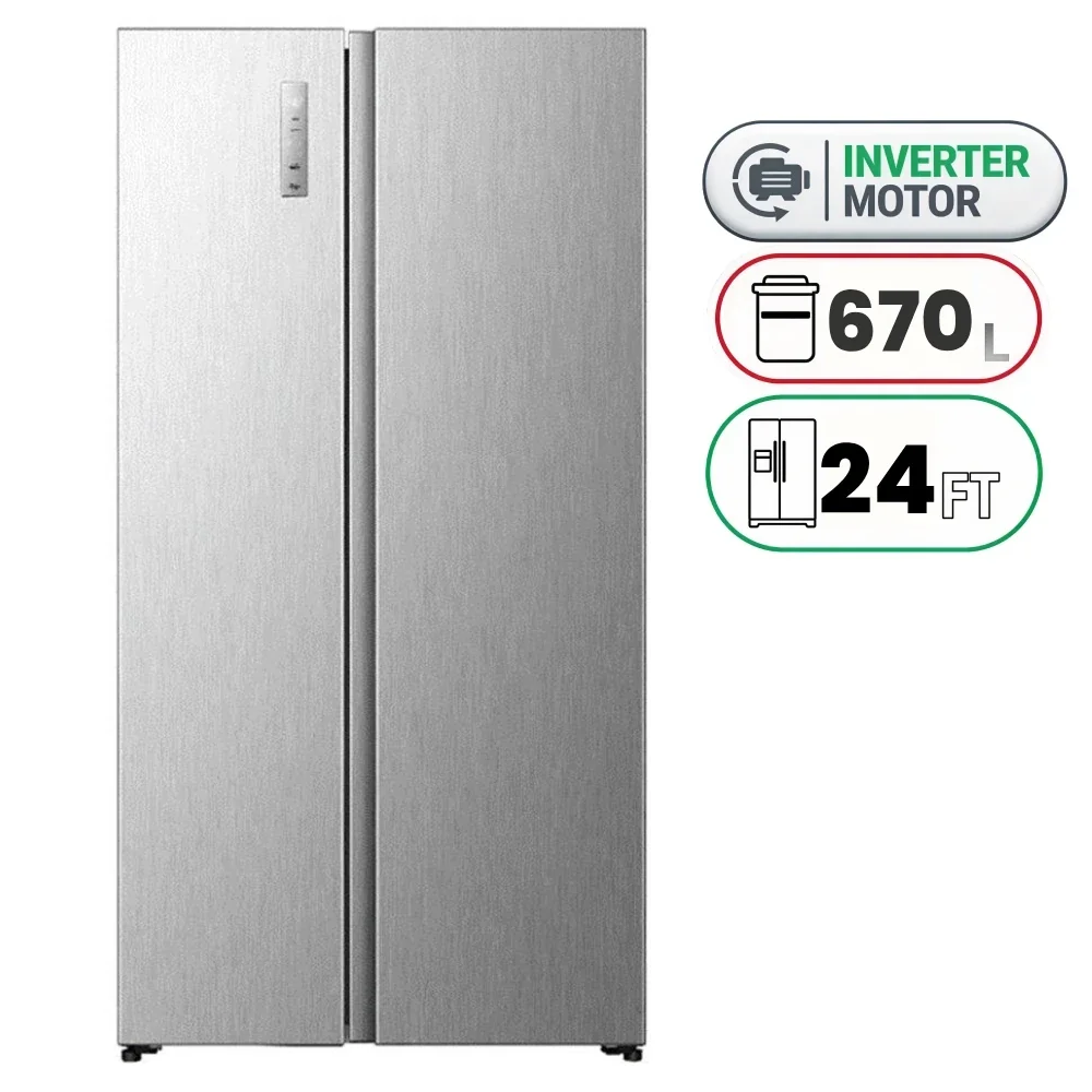 Hisense RS3P725NAI Side-by-Side Refrigerator - 670 L - 24 Ft - Inverter - Silver
