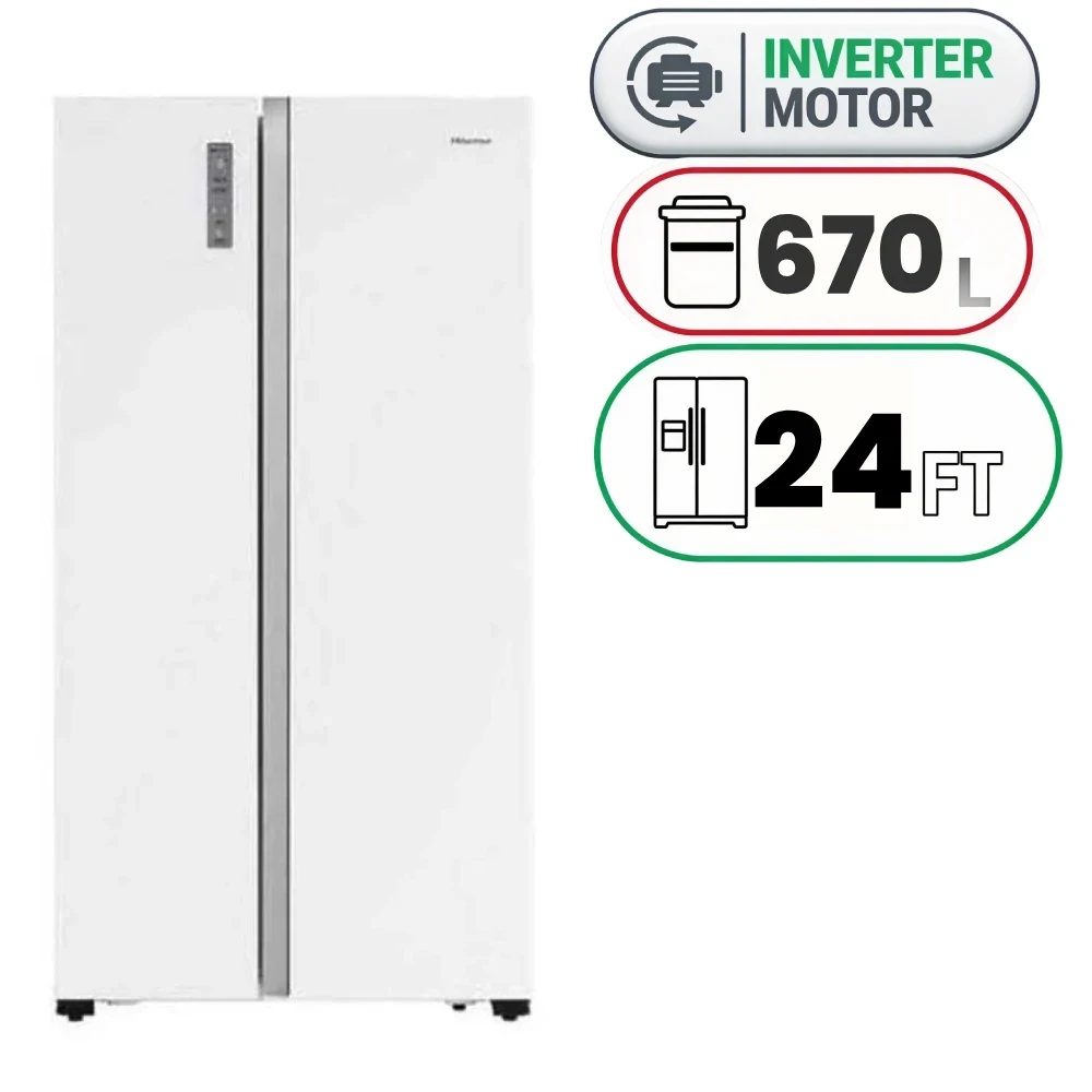 Hisense RS670N4AWG1 Side-by-Side Refrigerator - 670 L - 24 Ft - Inverter - White