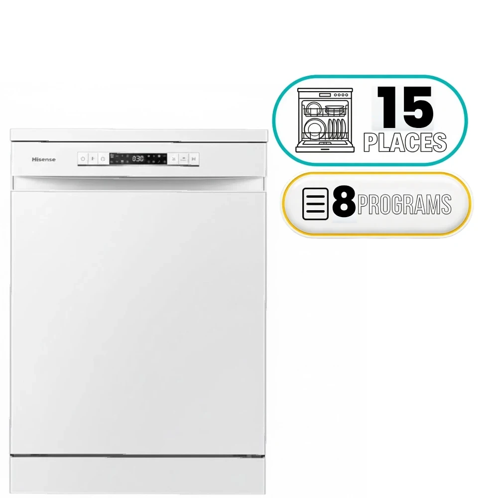 Hisense HS623E91 Dishwasher - 8 Programs - 15 Places - White