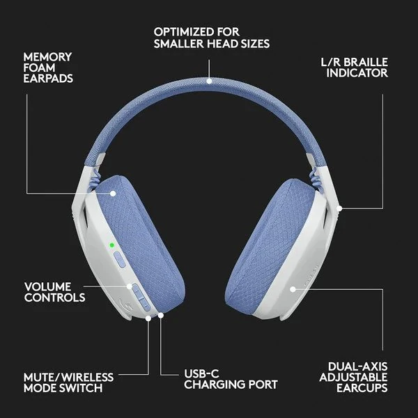 سماعة الألعاب Logitech G435 اللاسلكية خفيفة الوزن (Bluetooth + LIGHTSPEED)