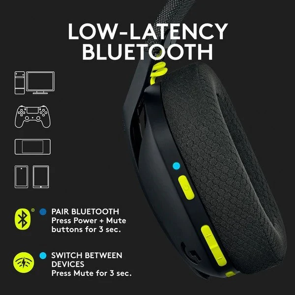 سماعة الألعاب Logitech G435 اللاسلكية خفيفة الوزن (Bluetooth + LIGHTSPEED)