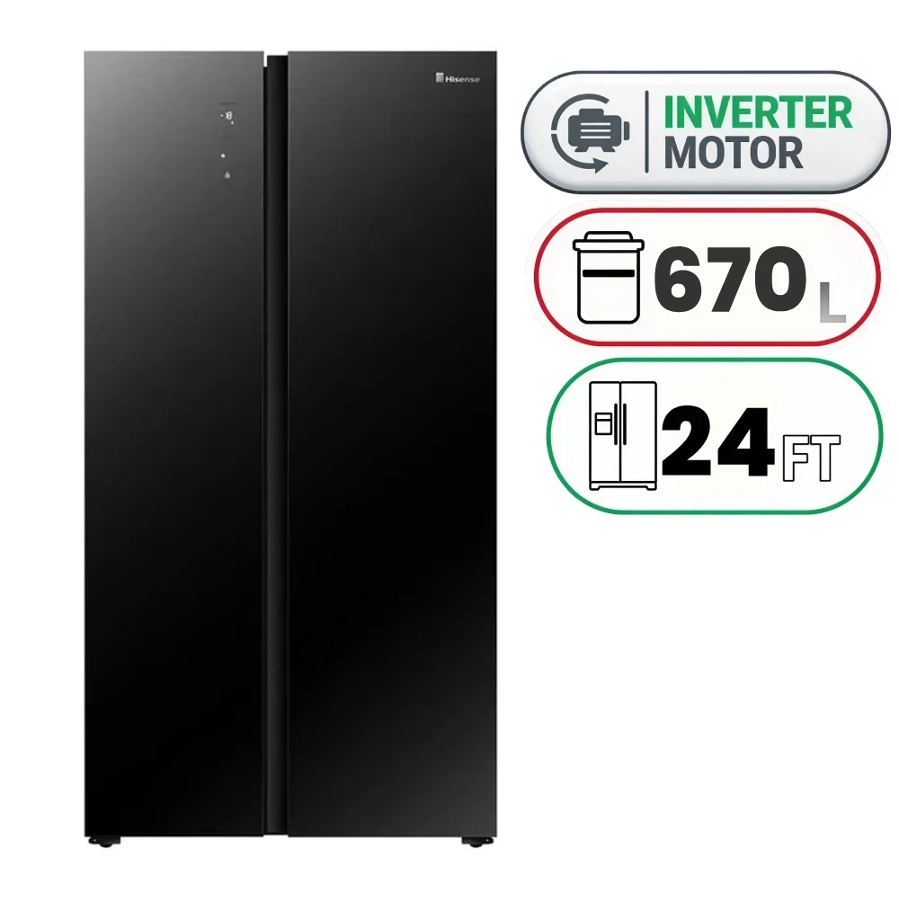 Hisense RS670N4ABG1 Side-by-Side Refrigerator - 670 L - 24 Ft - Inverter - Black