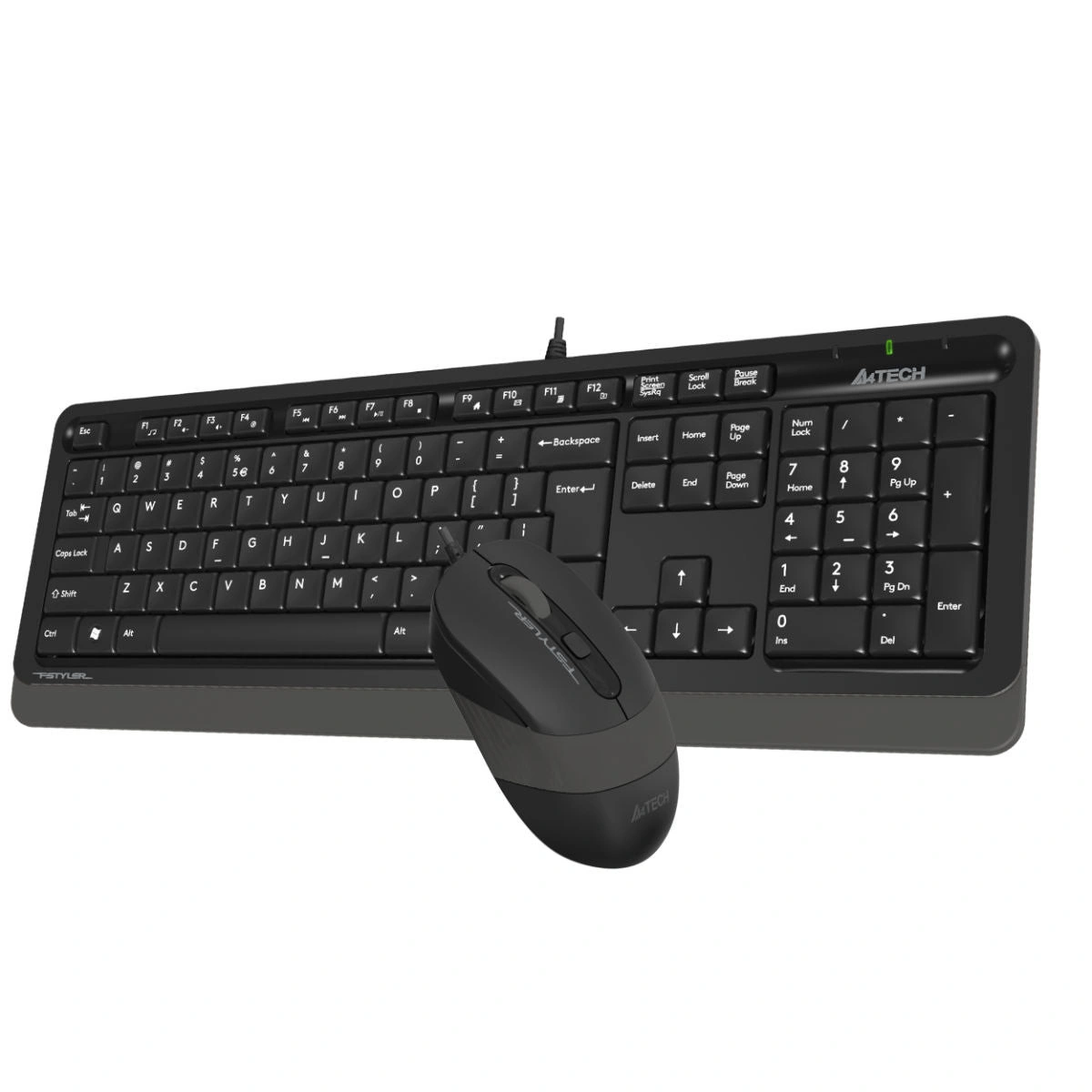 كيبورد و ماوس من اي فور تك سلكيات باللغة العربية و الانكليزية باللون الرمادي- F1010 Fstyler Sleek