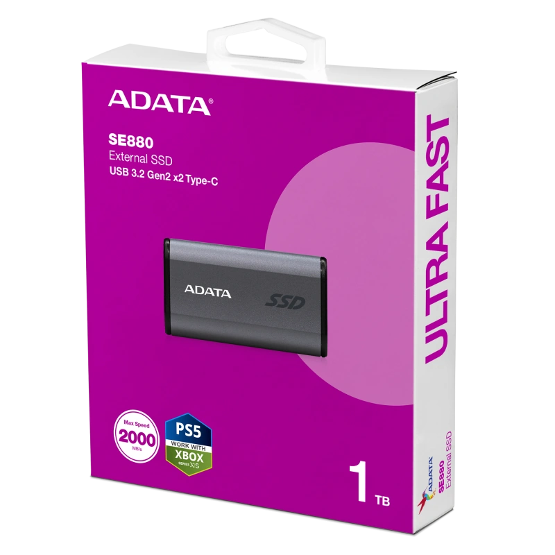 SSD خارجي اداتا بسعة 1تيرابايت و يو اس بي 3.2 رمادي-SE880