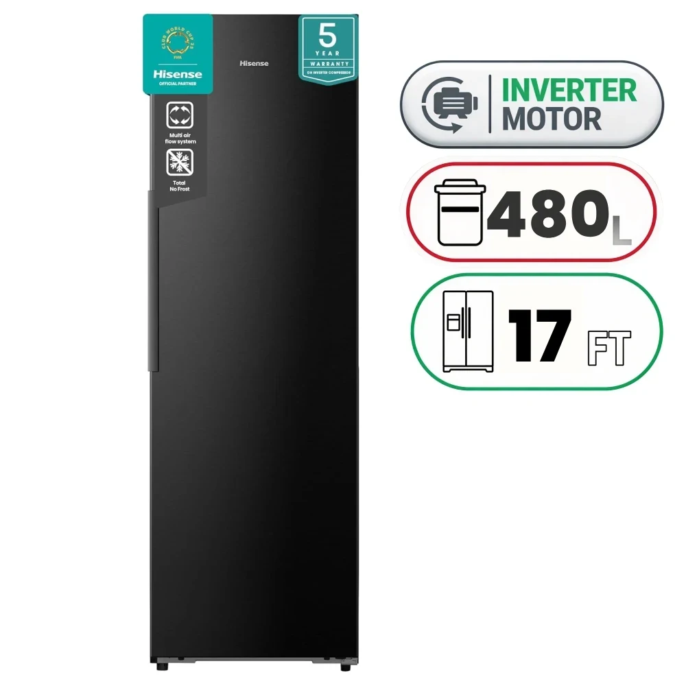 Hisense FT5K480SBFE Upright Freezer - 480 L - 17 Ft - Inverter - Black
