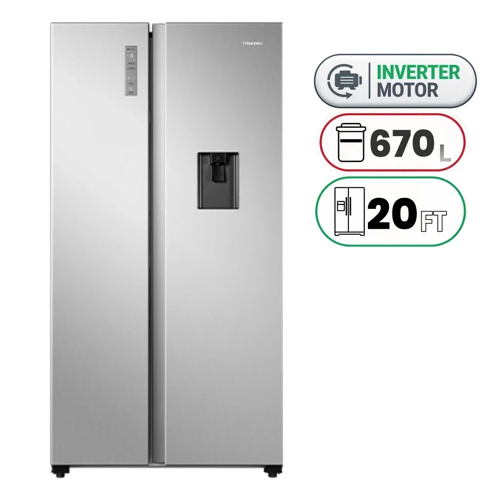 Hisense RS3P725NMI Side-by-Side Refrigerator - 670 L - 20 Ft - Inverter - Inox