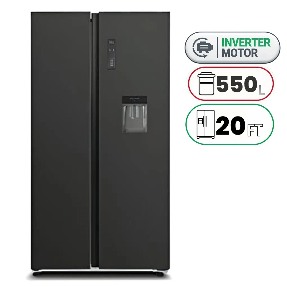 Hisense RS3P725NBG Side By Side Refrigerator - 550 L - 20 Ft - Inverter - Black Glass