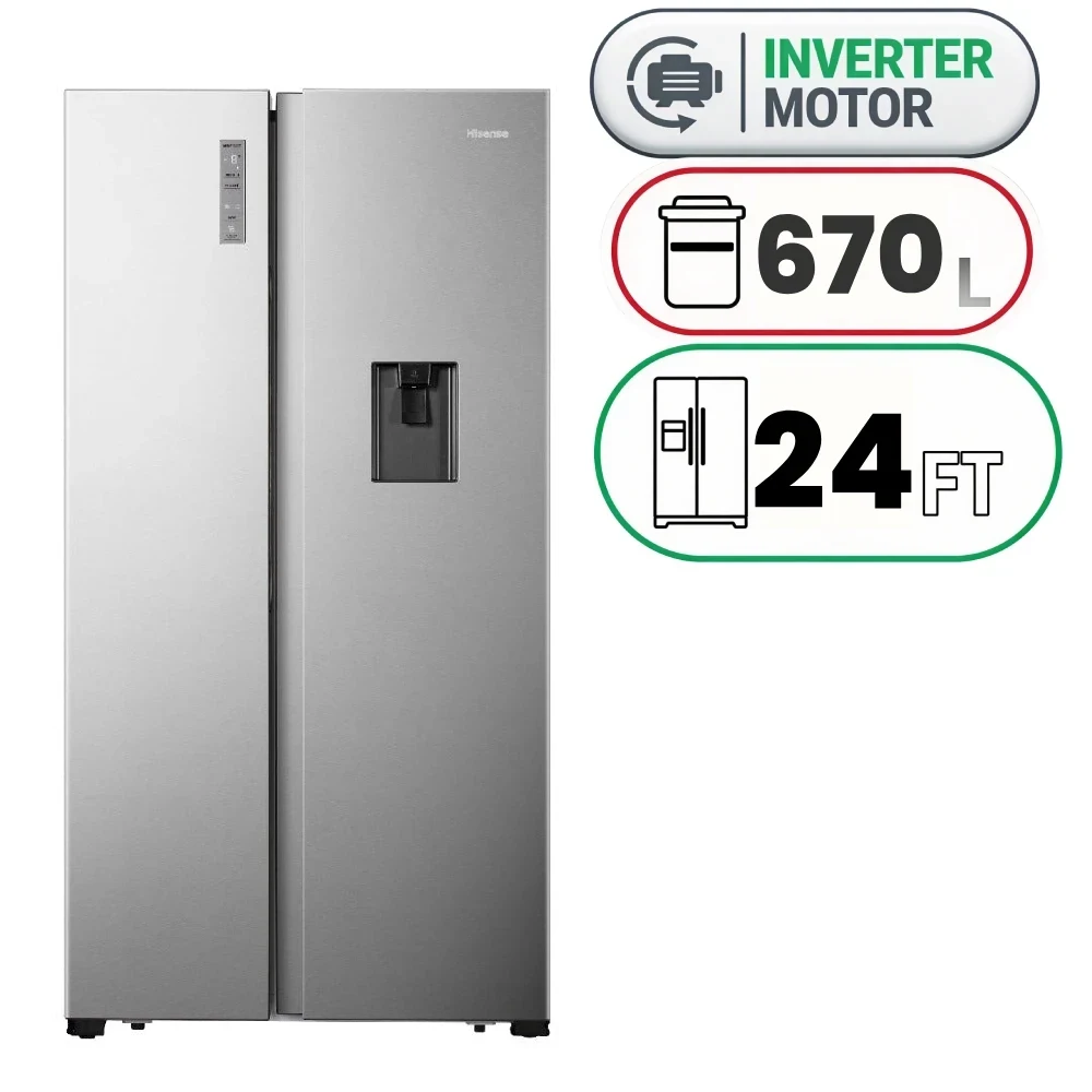 Hisense RS670N4WSU1 Side-by-Side Refrigerator - 670 L - 24 Ft - Inverter - Silver