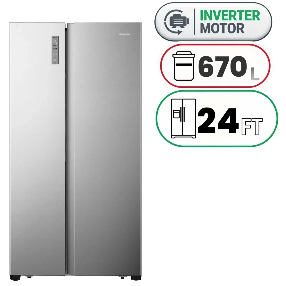 Hisense RS670N4ASU1 Side-by-Side Refrigerator - 670 L - 24 Ft - Inverter - Silver