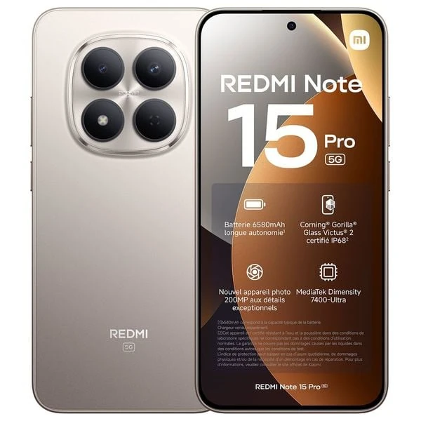 شاومي ريدمي نوت 15 برو 5G - دبل سيم - شاشة أموليد 6.83 انج ، 120 هرتز - ميديا تيك Dimensity 7400-Ultra - بطارية 6580 مللي أمبير بالساعة، 45 واط