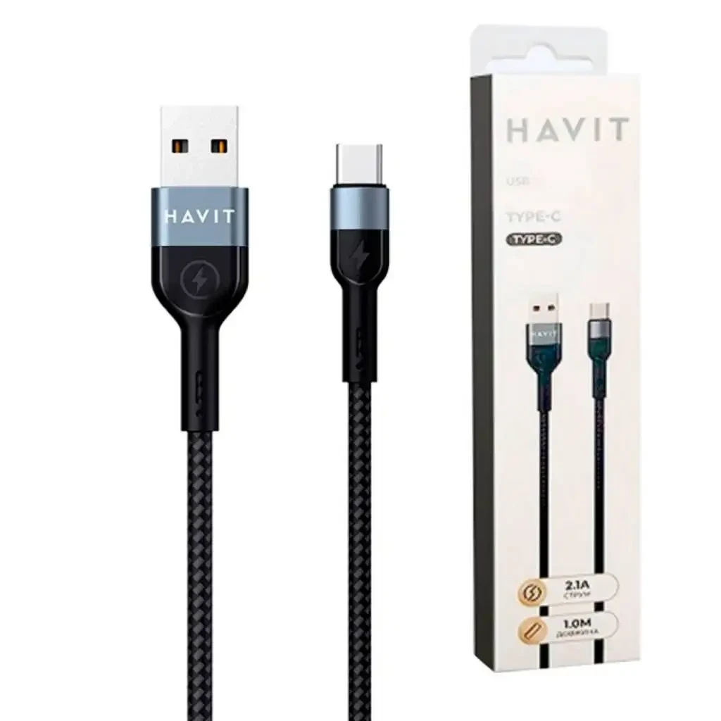 سي بي 623 سي كيبل هافيت كيبل USB-A إلى USB-C بطول 1 متر للشحن السريع.