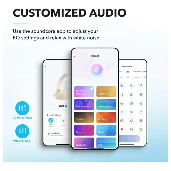  Anker SoundCore Q20i - Over Ear Headphones - 40h ANC / 60h Normal Battery - Bluetooth 5.0 - White 