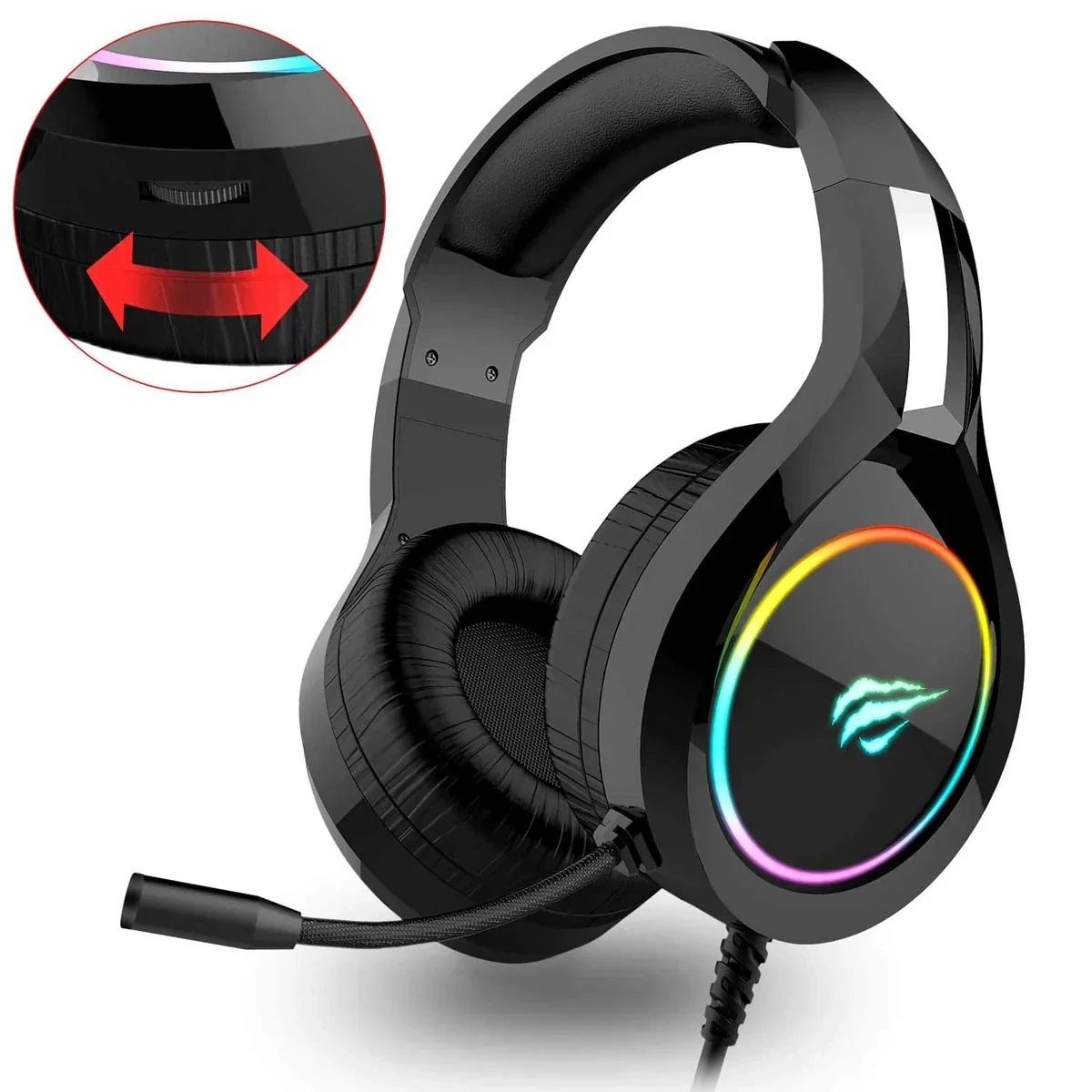 إتش في إتش 2232 دي سماعة ألعاب هافيت سماعة ألعاب RGB للرياضات الإلكترونية مع ميكروفون.