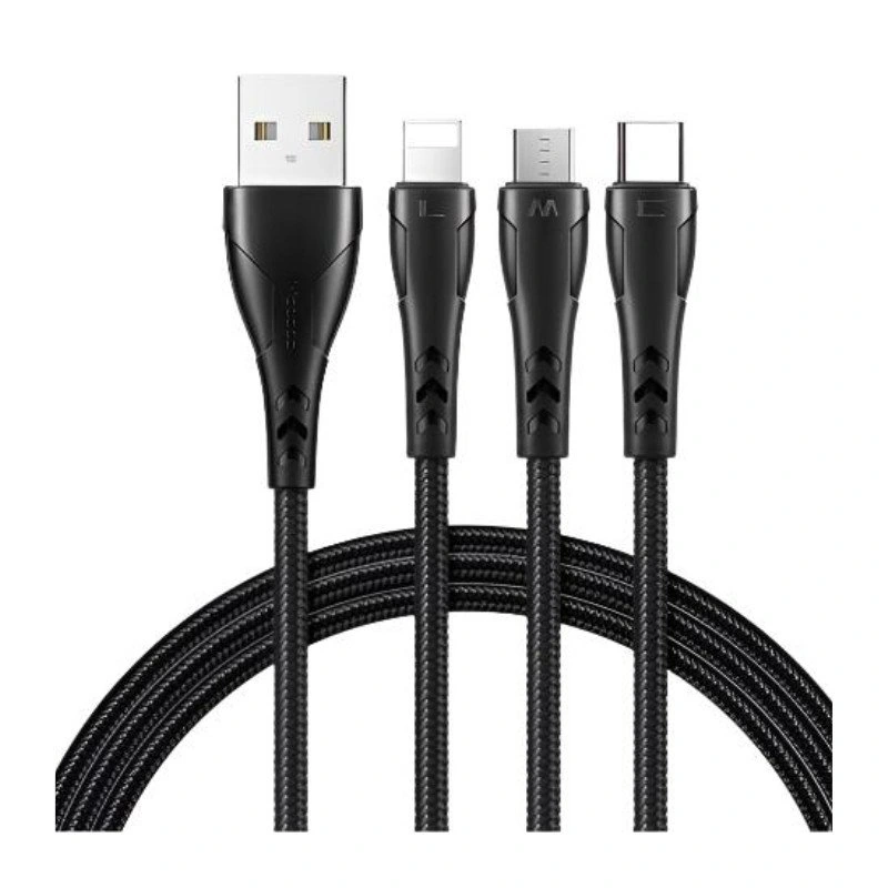MC Mamba Series 3 in 1 LTG+Micro USB+C 1.2m Black
