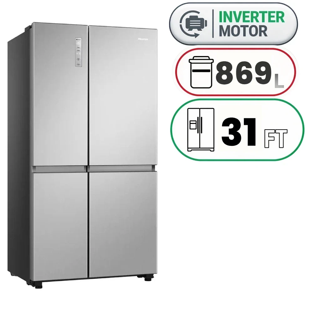 Hisense RS869N4ASU Side-by-Side Refrigerator - 869 L - 31.0 Ft - Inverter - Silver
