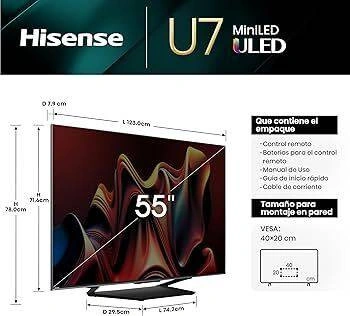 Hisense 55U7N Television - 55 Inch - 4K Ultra HD - Mini-LED - Black