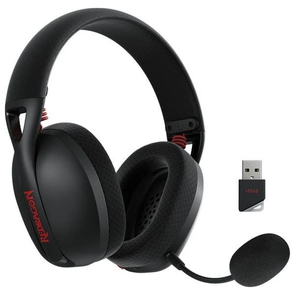 Redragon H848 IRE Pro - سماعات فوق الأذن - اتصال ثلاثي الأوضاع - حجم مشغّل 40MM - محيط صوتي افتراضي 7.1 - ميكروفون قابل للفصل - اتصال 2.4G/BT/سلكي - أسود