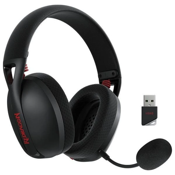 Redragon H848 IRE Pro - سماعات فوق الأذن - اتصال ثلاثي الأوضاع - حجم مشغّل 40MM - محيط صوتي افتراضي 7.1 - ميكروفون قابل للفصل - اتصال 2.4G/BT/سلكي - أسود