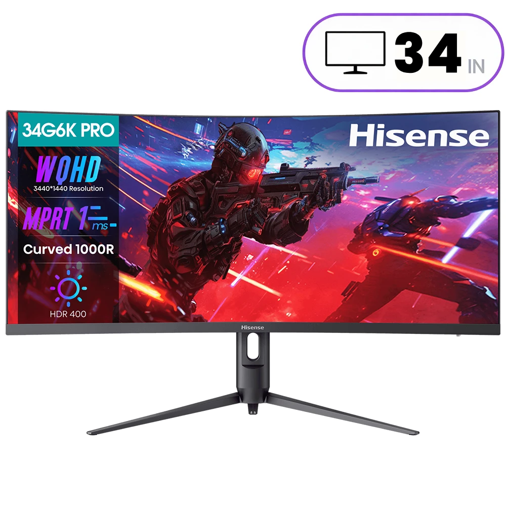 Hisense 34G6KPRO Monitor - 34 Inch - 2K QHD - Curved - 180Hz - 34G6KPRO 