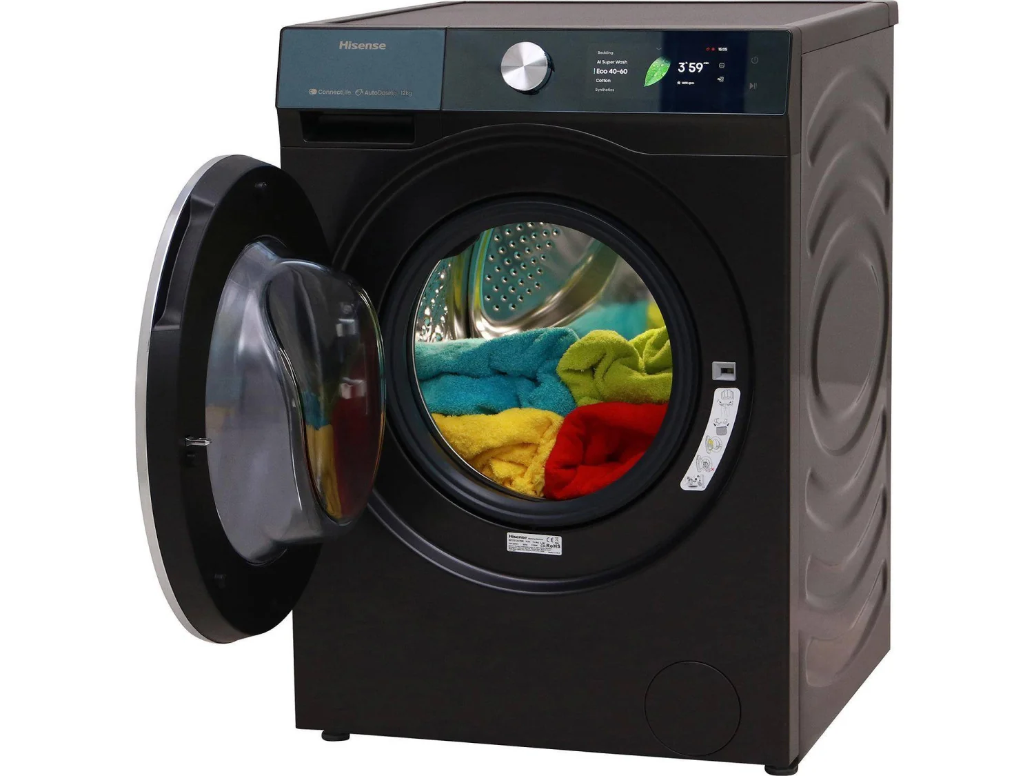 Hisense WF7S1247BB Washing Machine - 12 kg - Inverter - Black