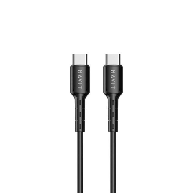  كيبل هافيت كيبل USB-C إلى USB-C بقدرة 60 واط بطول 1 متر للشحن السريع.