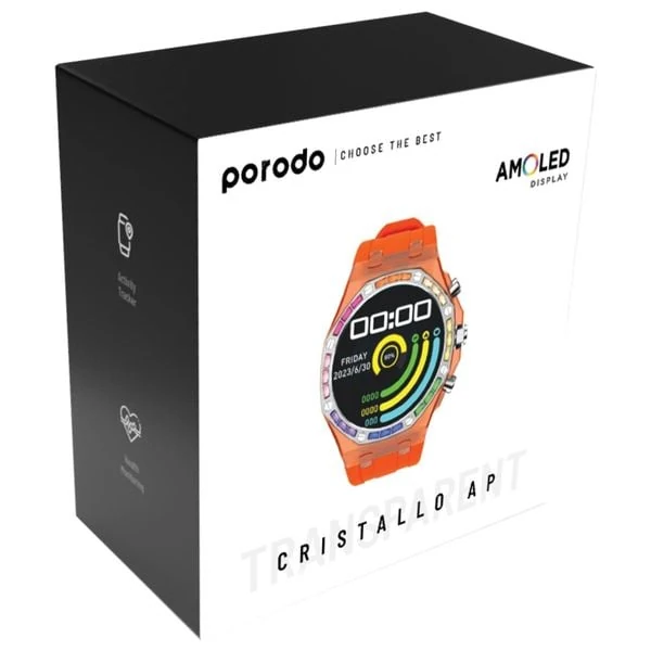  Porodo Smartwatch - 1.43-inch AMOLED Display - Bluetooth Connectivity - 15-Day Battery Life - Orange 