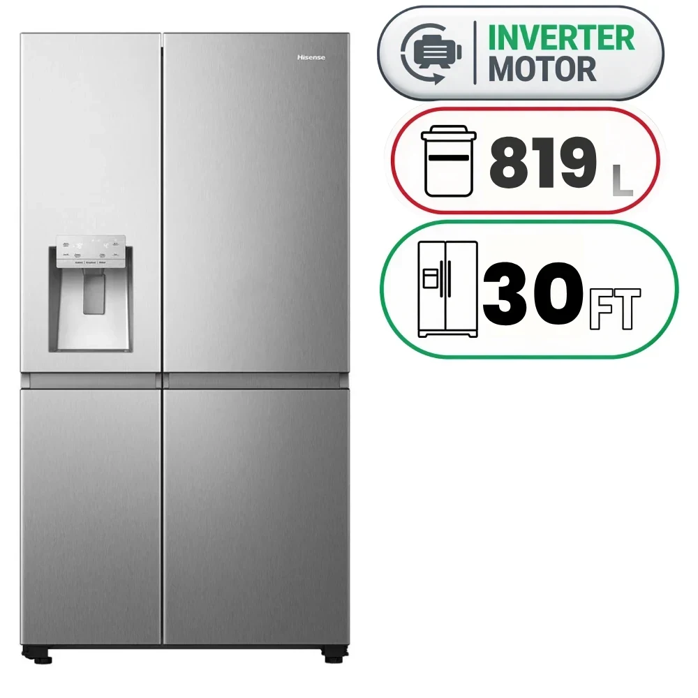 Hisense RS819N4ISU Side-by-Side Refrigerator - 819 L - 30 Ft - Inverter - Silver