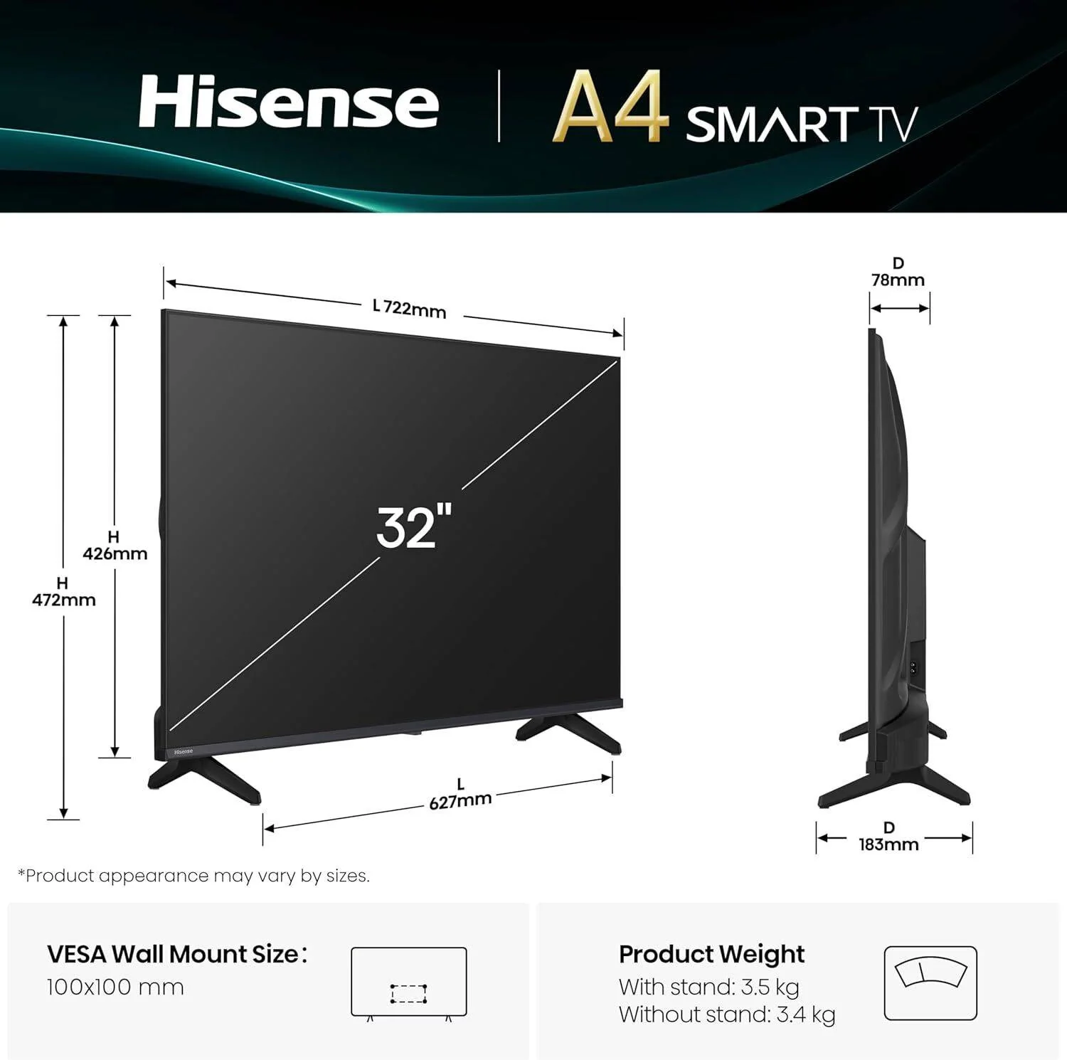 Hisense 32A4Q Television - 32 Inch - HD - Smart TV - DLED - Black