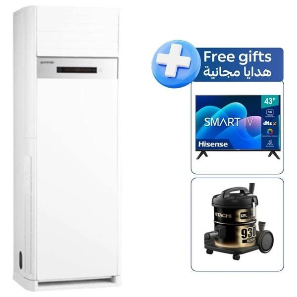 Gorenje GAUF-36UT - 3 Ton - Floor Standing Split - Inverter - White + Hisense 43-Inch 43A4K Series - Smart TV - 4K - FHD - LED - 60Hz + Hitachi CV-930F - 1600W - Drum Vacuum Cleaner